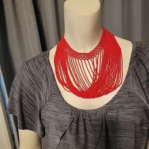 Vibrant‎ Red Beaded Necklace